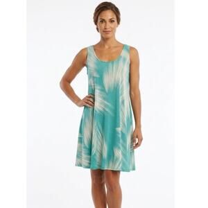 Sleeveless A-line Swing Midi Dress Tropic Coastal Teal Flowy Lightweight Large